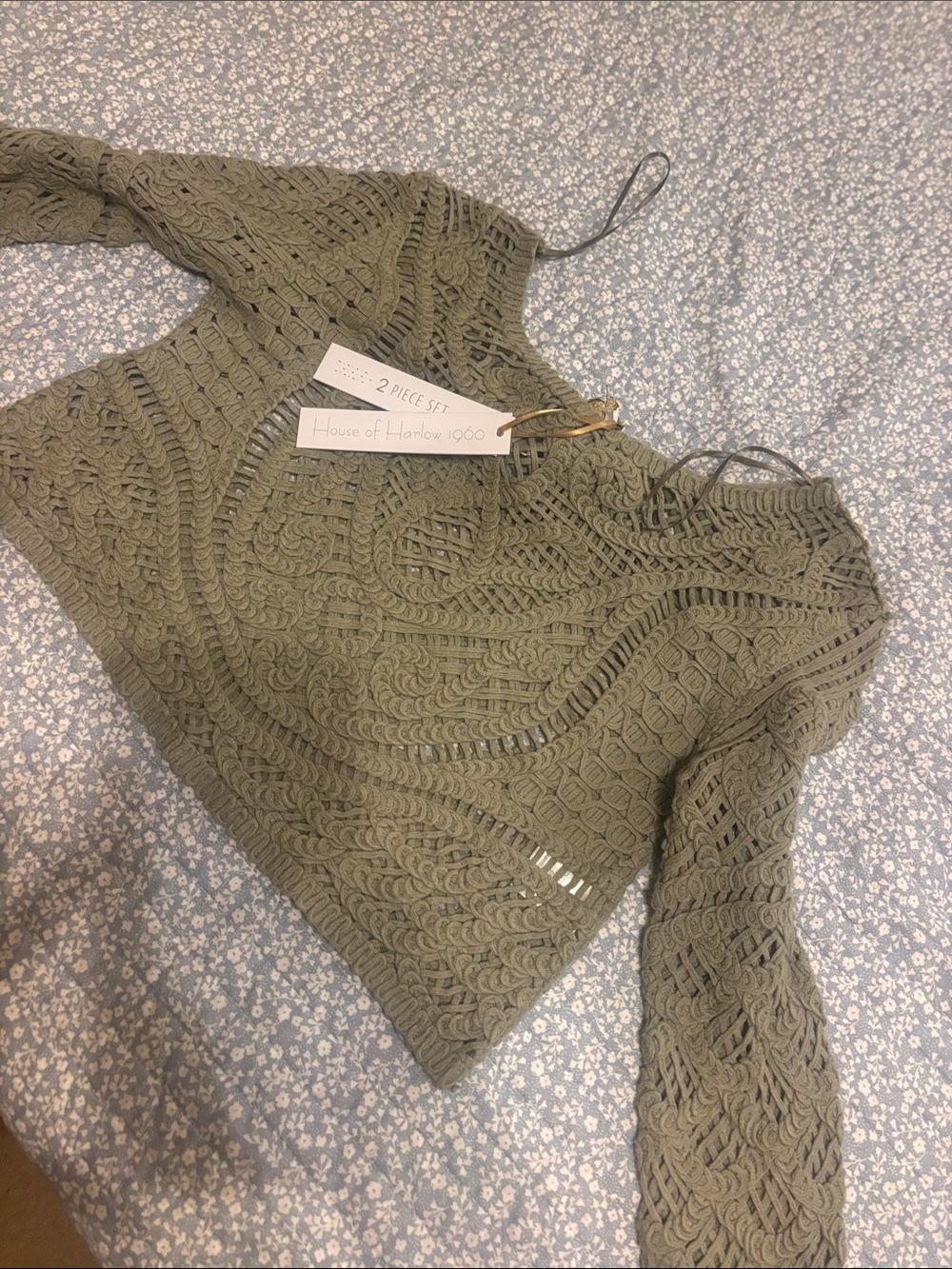 House of Harlow 1960 Crochet Openwork Olive Top NWT